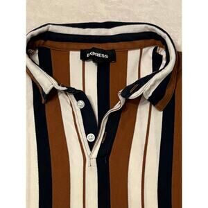 Men’s express polo brown, blue, and cream stripe. Size medium.